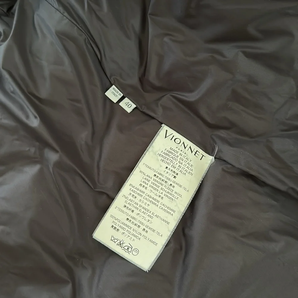 VIONNET Paris virgin fleece wool cashmere blend gray quilted long puffer jacket